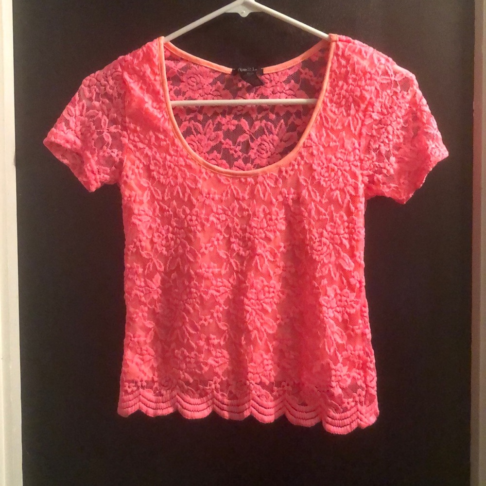 Lace Bright Pink Crop Top